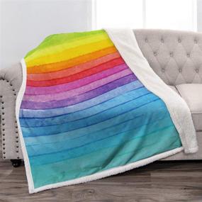 img 4 attached to 🌈 Jekeno Rainbow Sherpa Blanket: Soft Colors for Sofa, Bed, Office, Camping - 50"x60