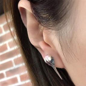 img 2 attached to 🦜 Statement-Making Czjewelry Hummingbird Skull Stud Earrings - Edgy Sterling Silver Accessories for Teens and Women