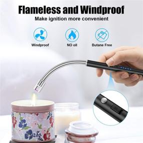 img 1 attached to Black Rechargeable Electric Arc Lighter with 360° Flexible Neck, LED Battery Display, Flameless Windproof Triple Safety and Long Lighter