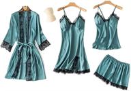 👗 sapjon women's 4-piece silk satin pajama set: cami top, nightgown, lace sleepwear robe sets, sexy nightdress with chest pads logo