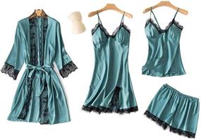 img 4 attached to 👗 SAPJON Women's 4-Piece Silk Satin Pajama Set: Cami Top, Nightgown, Lace Sleepwear Robe Sets, Sexy Nightdress with Chest Pads