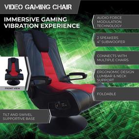 img 2 attached to 🎮 ACE Casual 5149201 Pedestal Extreme III Gaming Chair: Wireless Audio, Foldable Design, 2 Speaker System - Black/Red