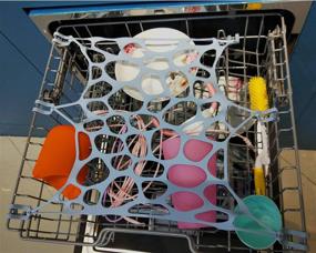 img 1 attached to 🔵 REVEX Silicone Dishwasher Net, 9.8"x14.5" with 6 Adjustable Hooks - Ideal for Small Items, Plastic Bowls, Baby Bottles & Cups - Prevents Tipping Over - Compatible with All Dishwashers (Blue)