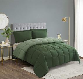 img 3 attached to HIGH 3-Piece Green Queen Size Down Alternative Comforter Set - All Season Reversible Comforter with Two Shams - Quilted Duvet Insert featuring Corner Tabs - Box Stitched Design - Breathable, Soft, and Fluffy