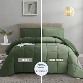 img 4 attached to HIGH 3-Piece Green Queen Size Down Alternative Comforter Set - All Season Reversible Comforter with Two Shams - Quilted Duvet Insert featuring Corner Tabs - Box Stitched Design - Breathable, Soft, and Fluffy