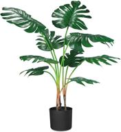 🌿 crosofmi artificial monstera deliciosa plant 37" fake tropical palm tree - faux swiss cheese plant in pot for indoor outdoor house home office garden modern decoration, housewarming gift - 1 pack logo