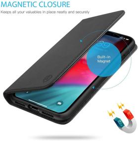 img 1 attached to SHIELDON Genuine Leather Wallet Case for iPhone XR - Black | RFID Blocking | Shockproof | Credit Card Holder