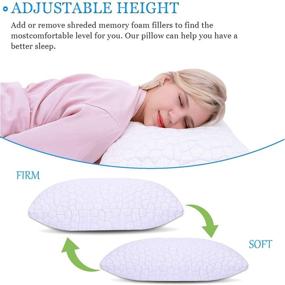 img 1 attached to 🌬️ Cooling Bed Pillows for Sleeping: Neck Pain Relief, Adjustable Shredded Memory Foam Pillow for Back/Side Sleepers, Hypoallergenic Bamboo Pillow with Washable Cover - Supportive & Fluffy