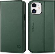 📱 shieldon genuine leather folio wallet case for iphone 12/12 pro 5g - midnight green | rfid blocking, kickstand, card slots, shockproof cover logo