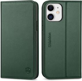 img 4 attached to 📱 SHIELDON Genuine Leather Folio Wallet Case for iPhone 12/12 Pro 5G - Midnight Green | RFID Blocking, Kickstand, Card Slots, Shockproof Cover