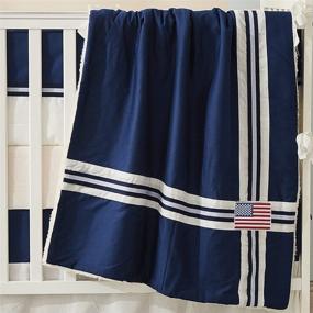 img 3 attached to 👶 Navy Blue Crib Bedding Set for Boys - Brandream | American Flag Patchwork | Blue & White Striped | 100% Cotton Baby Blanket Included