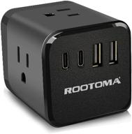 rootoma electrical outlet extender with usb c multi plug outlet - 3 outlets, 2 usb c + 2 usb a ports, no surge protector - black socket 701-b logo
