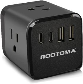 img 4 attached to ROOTOMA Electrical Outlet Extender with USB C Multi Plug Outlet - 3 Outlets, 2 USB C + 2 USB A Ports, No Surge Protector - Black Socket 701-B