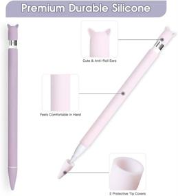 img 2 attached to 2-Pack Apple Pencil 1st Generation Holder Sleeve Cover Grip Accessories - Cute Cat Silicone Skin with Charging Cap and Protective Nib Covers for iPad Pro 9.7/10.5/12.9 - Pink and Purple