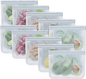 img 4 attached to Reusable Quart Freezer Bags for Food Storage - Ideal 🍏 for Vegetables, Liquids, Snacks, Meats, and Sandwiches - 10 Pack, 8.46x7.28 Inch