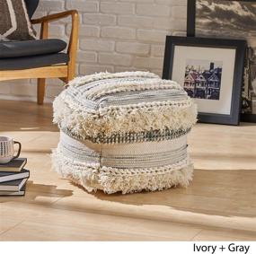 img 2 attached to 🪔 Boho Wool Pouf, Ivory and Gray by Christopher Knight Home: Enhance Your Space with Curry-inspired Décor