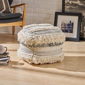 img 3 attached to 🪔 Boho Wool Pouf, Ivory and Gray by Christopher Knight Home: Enhance Your Space with Curry-inspired Décor