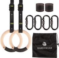 🤸 hardyroar gymnastic rings - ideal crossfit gym equipment for body training, exercise, and workout - quick installation carabiners, adjustable grip straps, non-slip wood rings логотип