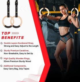 img 3 attached to 🤸 HARDYROAR Gymnastic Rings - Ideal Crossfit Gym Equipment for Body Training, Exercise, and Workout - Quick Installation Carabiners, Adjustable Grip Straps, Non-Slip Wood Rings