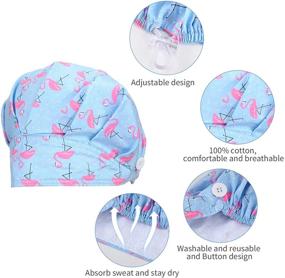 img 3 attached to 🧢 SATINIOR 6-Piece Elastic Bouffant Turban Cap Set with Buttons, Printed Working Hats, Sweatband, Unisex Tie Back Hats for Hair Covers