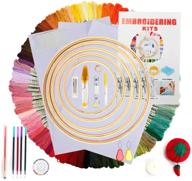 🧵 complete embroidery starter kit: instruction, 100 colors threads, sewing pins, aida cloth, hoops - ideal cross stitch tool kit for adult beginners (white-1) logo
