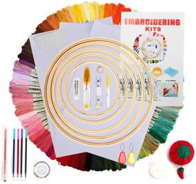 img 4 attached to 🧵 Complete Embroidery Starter Kit: Instruction, 100 Colors Threads, Sewing Pins, Aida Cloth, Hoops - Ideal Cross Stitch Tool Kit for Adult Beginners (White-1)