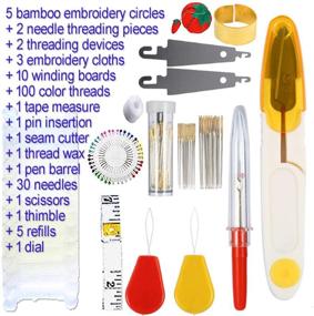 img 2 attached to 🧵 Complete Embroidery Starter Kit: Instruction, 100 Colors Threads, Sewing Pins, Aida Cloth, Hoops - Ideal Cross Stitch Tool Kit for Adult Beginners (White-1)