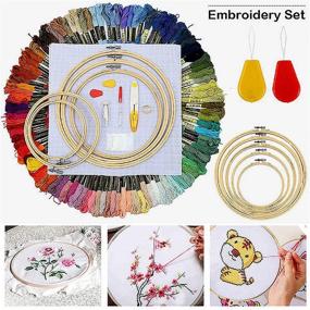 img 1 attached to 🧵 Complete Embroidery Starter Kit: Instruction, 100 Colors Threads, Sewing Pins, Aida Cloth, Hoops - Ideal Cross Stitch Tool Kit for Adult Beginners (White-1)