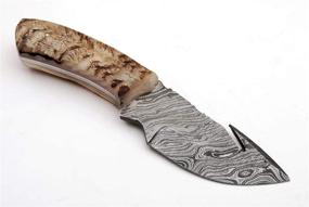 img 3 attached to 🔪 SharpWorld Damascus Gut Hook Knife – Exquisite Damascus Steel, Ram Handle, Brown Leather Sheath (Model TJ111)