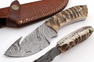 🔪 sharpworld damascus gut hook knife – exquisite damascus steel, ram handle, brown leather sheath (model tj111) логотип