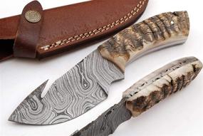 img 4 attached to 🔪 SharpWorld Damascus Gut Hook Knife – Exquisite Damascus Steel, Ram Handle, Brown Leather Sheath (Model TJ111)