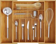 🍴 bameos bamboo utensil drawer organizer - expandable & adjustable silverware holder tray for kitchen knives, desk & cutlery логотип