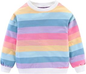 img 4 attached to Cute Rainbow Sweatshirt for Little Girls in Mud Kingdom Fashion with Colorful Striped Drop Shoulder