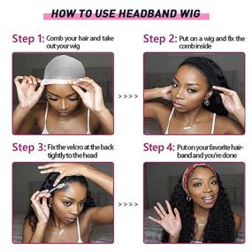 img 1 attached to Curly Headband Wig: Glueless Human Hair Machine Made Wig - 18 inch Virgin Hair Headbands Wig for Black Women