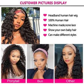 img 3 attached to Curly Headband Wig: Glueless Human Hair Machine Made Wig - 18 inch Virgin Hair Headbands Wig for Black Women