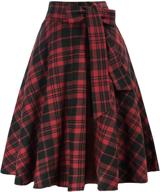 👗 belle poque women's plaid skirt - a-line flared high waisted skirt with convenient pockets logo