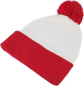 img 1 attached to 🧣 Stay Warm and Stylish with Armycrew Red White Striped Pom Pom Cuff Beanie Hat!