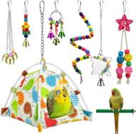 🐦 colorful wood beads hanging mirror bird perch: katumo bird parrot toys for small birds - perfect chewing bell toys for conures, cockatiel, budgerigar, lovebird, sparrow, and more! logo