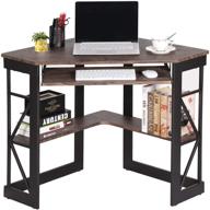 🖥️ vecelo rustic natural brown writing shelves desk with keyboard, compact corner computer station for home office logo