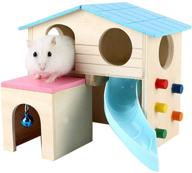 🐹 bwogue deluxe small animal hideout: two layers wooden hut with climbing ladder, slide, and play toys for hamsters логотип