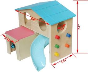 img 3 attached to 🐹 BWOGUE Deluxe Small Animal Hideout: Two Layers Wooden Hut with Climbing Ladder, Slide, and Play Toys for Hamsters