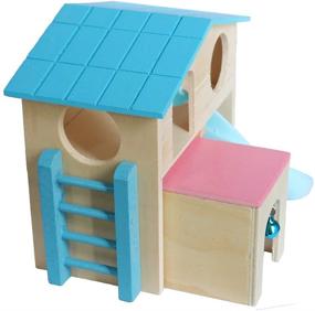 img 1 attached to 🐹 BWOGUE Deluxe Small Animal Hideout: Two Layers Wooden Hut with Climbing Ladder, Slide, and Play Toys for Hamsters