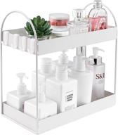 🛁 yurong 2-tier standing rack: bathroom countertop organizer, vanity tray, cosmetic makeup storage, kitchen spice rack, standing shelf - white logo