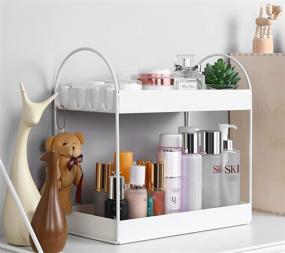 img 2 attached to 🛁 YURONG 2-Tier Standing Rack: Bathroom Countertop Organizer, Vanity Tray, Cosmetic Makeup Storage, Kitchen Spice Rack, Standing Shelf - White