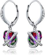 💎 rhodium plated european crystal leverback dangle earrings with cz accent - crystal ice collection logo