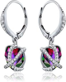 img 4 attached to 💎 Rhodium Plated European Crystal Leverback Dangle Earrings with CZ Accent - CRYSTAL ICE Collection