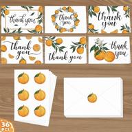 🍊 little cutie thank you cards assortment: 36-pack with envelopes, orange stickers, clementine theme party supplies, ideal for baby showers and gifts, 4 x 6 inches logo