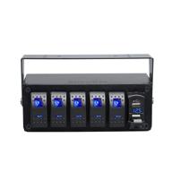 switchtec 5 gang rocker switch panel with dual usb fast charger and voltmeter, blue backlit led, pre-wired all-in-one surface mount box enclosure - 4.8 amp логотип
