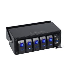img 1 attached to Switchtec 5 Gang Rocker Switch Panel with Dual USB Fast Charger and Voltmeter, Blue Backlit LED, Pre-Wired All-in-One Surface Mount Box Enclosure - 4.8 Amp
