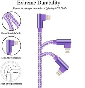 img 3 attached to 🔌 10FT 3 Pack 90 Degree Nylon Woven Right Angle Lightning Cable – Extra Long Charging Cord Compatible with iPhone 11/Pro/Xs Max/X/8/7/Plus/6S/6/iPad – Purple, 10 Feet